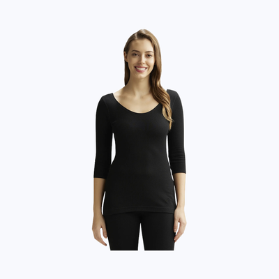 Jockey Women's Solid Cotton, Viscose, and Polyester Thermal Top | Black - M