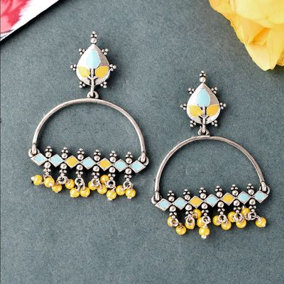 Voylla Silver Plated Artificial Bagh Fiza Yellow Beads Brass Dangle Earrings