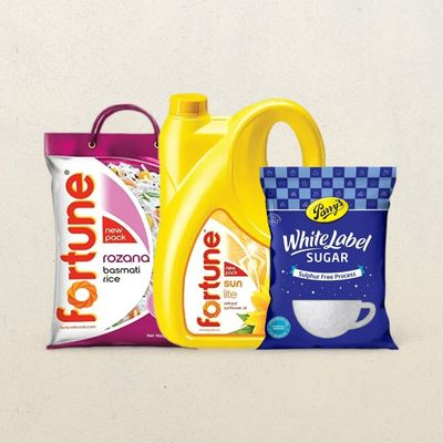 Fortune Rozana Basmati Rice 5kg, Sunlite Refined Sunflower Oil 5L & Parrys White Label Sugar 1kg Combo
