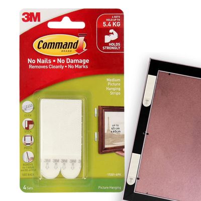 Command Picture Hanging Strips - Medium, Capacity - 5.4Kg | Pack Of 4