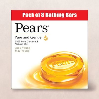 Pears Moisturising Bathing Bar Soap With Glycerine Pure & Gentle - For Golden Glow - (125G X 8)