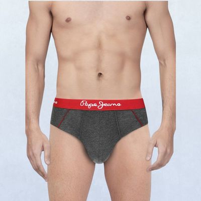 Pepe Jeans Men's Solid Charcoal Melange Brief - S