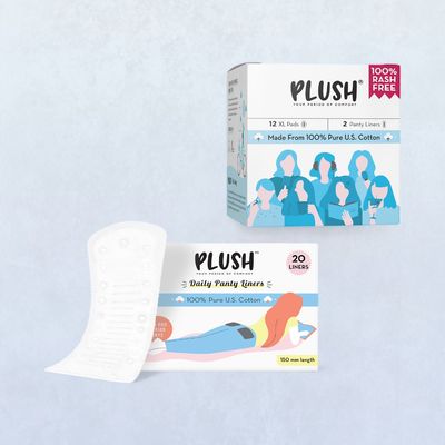 Plush Sanitary Pads XL - (12pc) & Plush 100% Pure Us Cotton Panty Liners(20pc) Combo