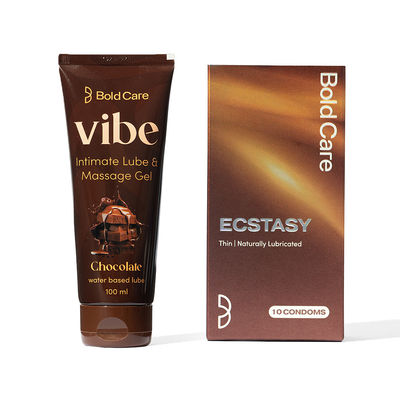 Bold Care Vibe Chocolate Water Based Lube (50ml) & Bold Care Ultra Thin Chocolate Flavoured Condoms (10pc) Combo