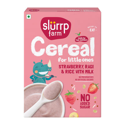 Slurrp Farm Ragi Rice Strawberry Instant Healthy Cereal | Mildly Sweetened With Date Powder