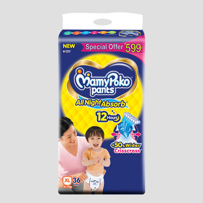 Mamypoko Pants Diaper For Kids | White | Free Size (12 - 17 kg)