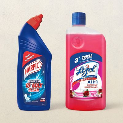 Harpic Disinfectant Toilet Cleaner Liquid Original(1l) & Lizol Disinfectant Surface & Floor Cleaner Liquid Floral(1l) Combo