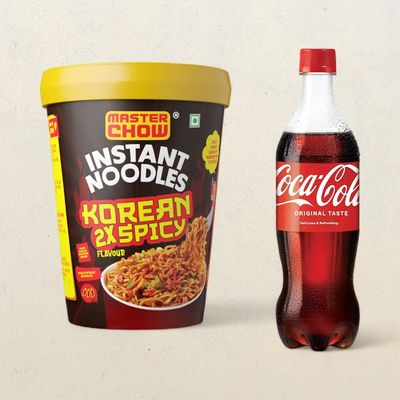Masterchow Instant Cup Noodles - Korean 2X Spicy Flavour(100gms) & Coca-Cola Soft Drink(750ml) Combo