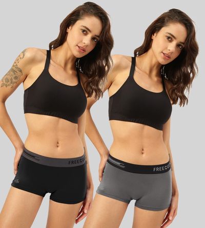 Freecultr Women's Solid Cotton Blend Boyshorts | Black and Grey - L