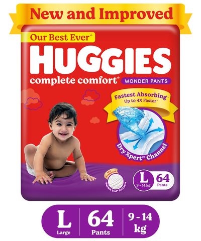 Huggies Complete Comfort Wonder Pants, India's Fastest Absorbing Diapers | L Size