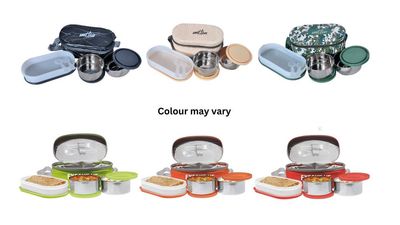 Milton Executive Lunch Insulated Tiffin, 2 Round Containers, 280 Ml Each, 1 Oval Container, 450 Ml (Colour May Vary)