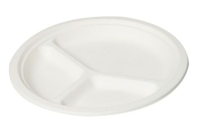 Vinay Trading Disposable Bagasse Paper Plates - 10 inch | Round | 3 Compartment
