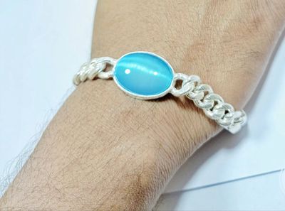 Blue Stone Men'S Chain Bracelet Silver
