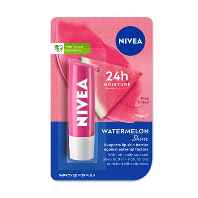 Nivea Lip Balm Watermelon Shine 24h Moisture with Natural Oils Pink Shine & Watermelon Aroma