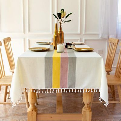 Urban Space Sicilia Water & Stain Resistant Table Cover for 4 Seater -  Yellow Grey, 54" x 72"