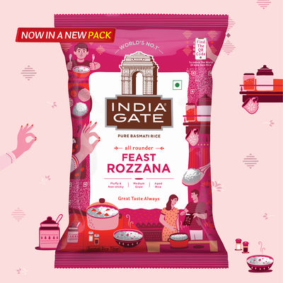 India Gate Feast Rozzana Medium Basmati Rice with 1.5 years Grain AgePolished