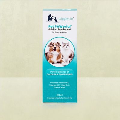 WIGGLES Pet PAWerful Calcium Phosphorus Syrup Supplement Dogs Cats, Essential Multivitamins Bone, Digestion, Skin Coat Care