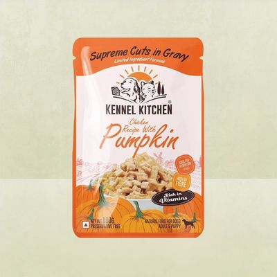 Kennel Kitchen Supreme Cuts in Gravy Chicken Recipe with Pumpkin