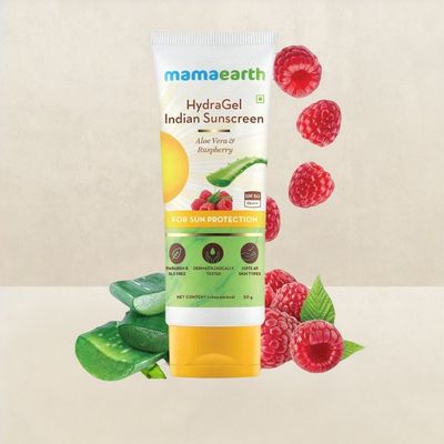 Mamaearth HydraGel Indian Sunscreen with Aloe Vera & Raspberry for Sun Protection & Tan Protection