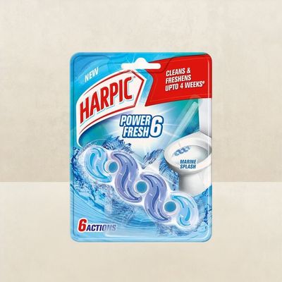 Harpic Power Fresh 6 Toilet Cleaner Rim Block Marine Splash