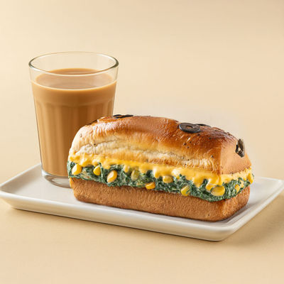 Adrak Chai (1pc) & Spinach Corn Focaccia Sandwich (1pc) Combo