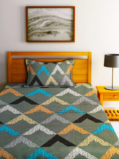 Elegant Weavers Printed Single Bedsheet with 1 Pillow Cover - Topaz