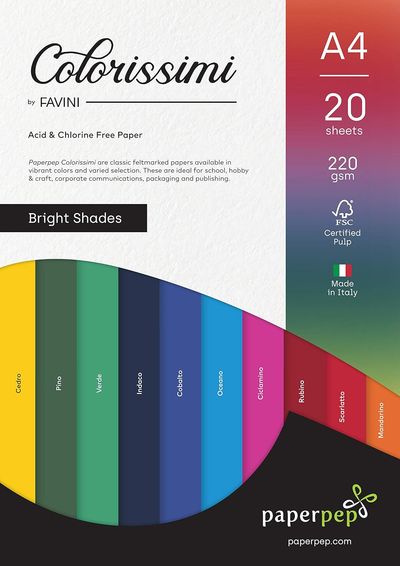 Paperpep Colorissimi 220Gsm Card Stock A4 Bright Shades Assorted 20 Sheets