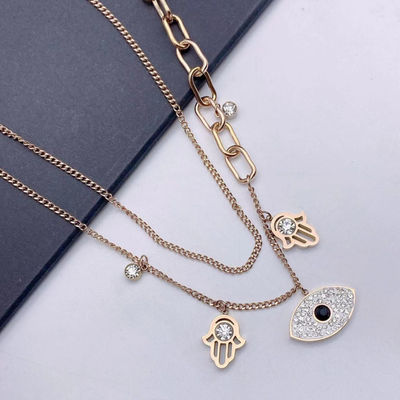 Salty Fashion Evil Eye Hamsa Layered Necklace for Women