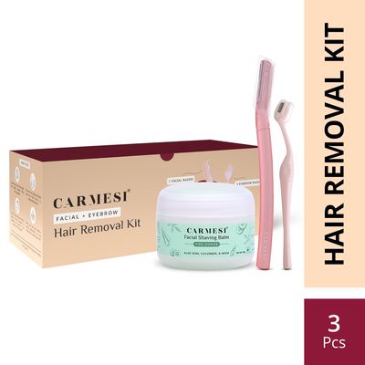 Carmesi Women's Face Hair Removal Kit | 1 Face Razor | 1 Eyebrow Razor | 1 Facial Shaving Balm