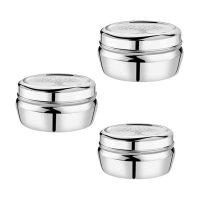 Embassy Oaktree Storage Containers / Dabbas / Laser-Design Canisters, Set Of 3 (350,500,700 Ml), Ss