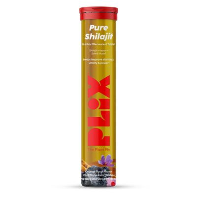 Plix Shilajit Effervescent with Saffron & Safed Musli for Vitality & Performance (Orange) - Pack Of 1