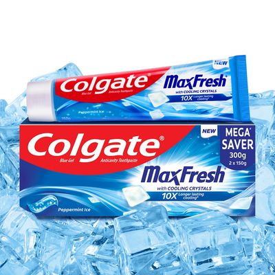 Colgate MaxFresh Toothpaste, Blue Gel Paste with Menthol for Super Fresh Breath (Peppermint Ice, Saver Pack)