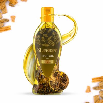 Shaastram Sandalwood & Vetiver Ayurvedic hair oil to reduce split ends