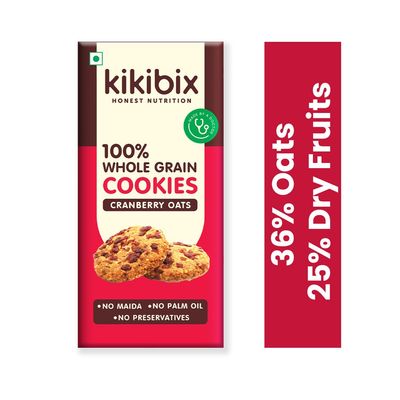 Kikibix Cranberry Oats Healthy Cookies, Jaggery Oats Biscuits, Digestive, 36% Oats, 25% dry fruits
