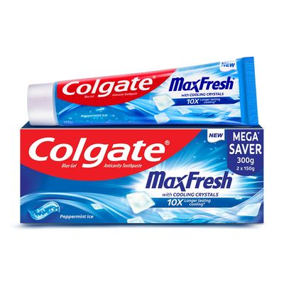 Colgate MaxFresh Toothpaste, Blue Gel Paste with Menthol for Super Fresh Breath (Peppermint Ice, Saver Pack)