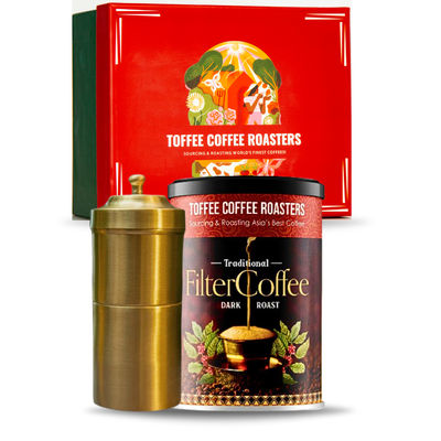 Toffee Coffee Roasters South Indian Filter Coffee Gift Hamper Fc + Brass Maker