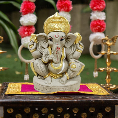 Dealberg Eco Friendly Seed Ganesha Idol - 7 Inch | Right Trunk