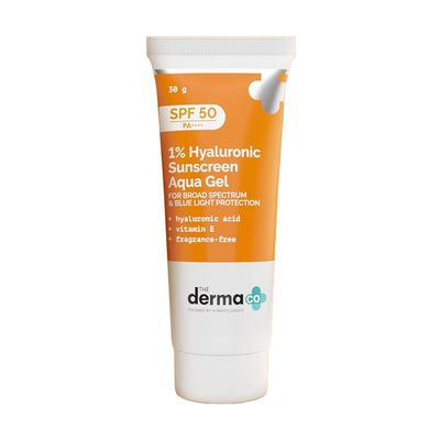 The Derma Co 1% Hyaluronic Sunscreen SPF 50 Aqua Gel, PA++++, Lightweight, No Whitecast