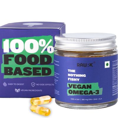 Rawrx Vegan Omega 3 Fatty Acid Capsules, 30 Vegetarian Caps (30 Days Supply) For Men & Women