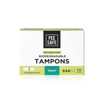 Pee Safe 100% Organic Tampons Super - Pack Of 10