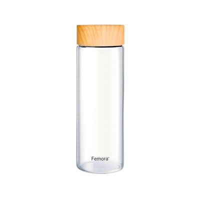 Femora Glass Bottle With Wooden Lid Finish 750 Ml 1 Pc Borosilicate Glass