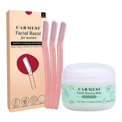 Carmesi Facial Shaving Kit | 3 Reusable Face Razors | 1 Pre Shave Facial Shaving Balm