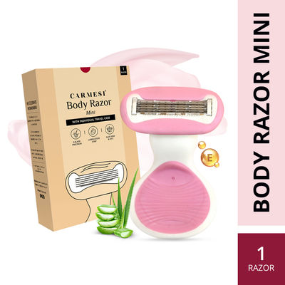 Carmesi Body Razor for Women's Hair Removal With Travel Case 5-Blade Precision Smooth & Hassle-Free Shaving on the Go Aloe Vera & Vitamin E