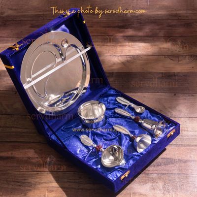 Servdharm Silver Plated Brass Rudraksha Pooja Thali Set