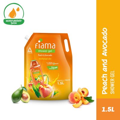 Fiama Shower Gel Peach & Avocado, Body Wash With Skin Conditioners For Soft Moisturised Skin, Pouch