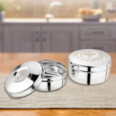 Embassy Nexa Storage Containers / Laser-Design Dabbas, Set Of 2 (400,700 Ml), Stainless Steel