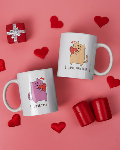 Mad Over Print Love Cat Couple Mug