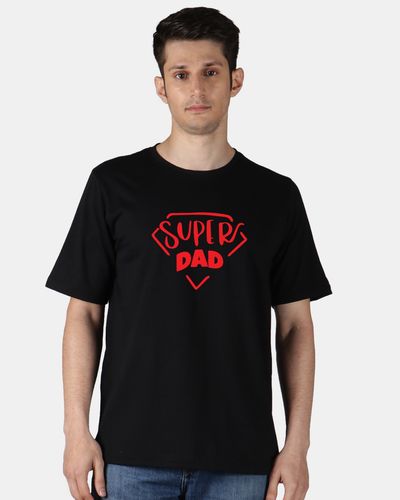 Mad Over Print (Superman Dad) Regular Fit Cotton Round Neck Men T-Shirt | XL | Black