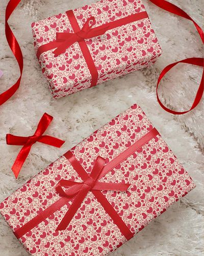 Mad Over Print Red Fill Heart Gift Wrapping Paper | Pack of 2