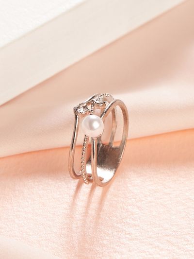 Rubans Silver Plated Cubic Zirconia Brass Cz Stone Designer Ring for Women | Size Adjustable